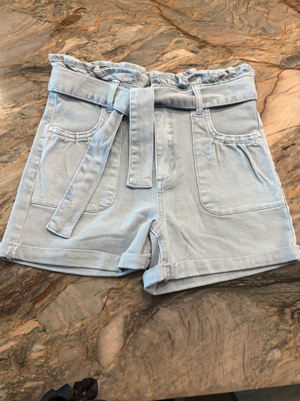 Joe's Jeans Girl’s Light Blue Paperbag Waist Denim Shorts with Tie